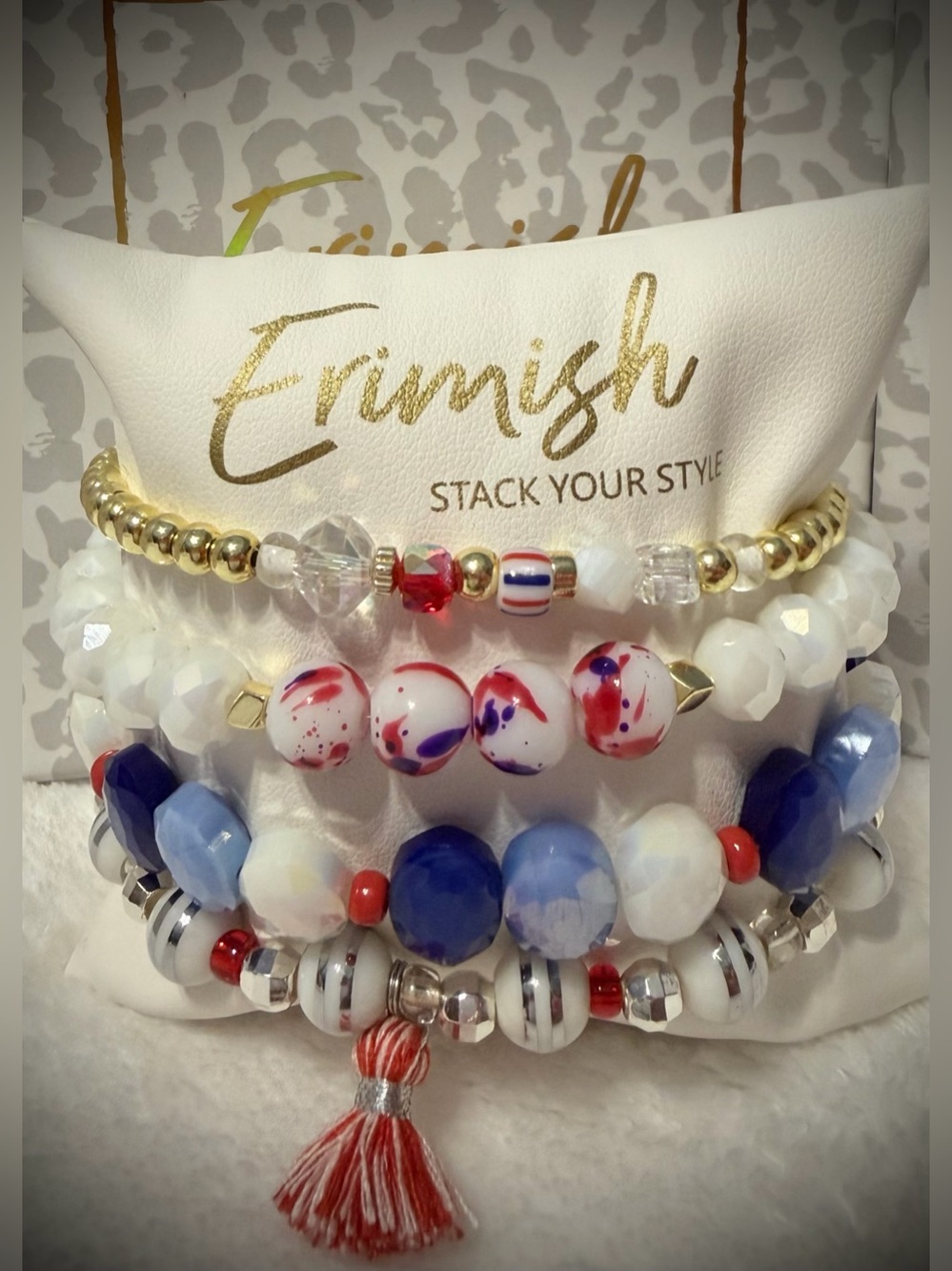 New ERIMISH Bracelets 4 pc Stack - Red, White & Blue